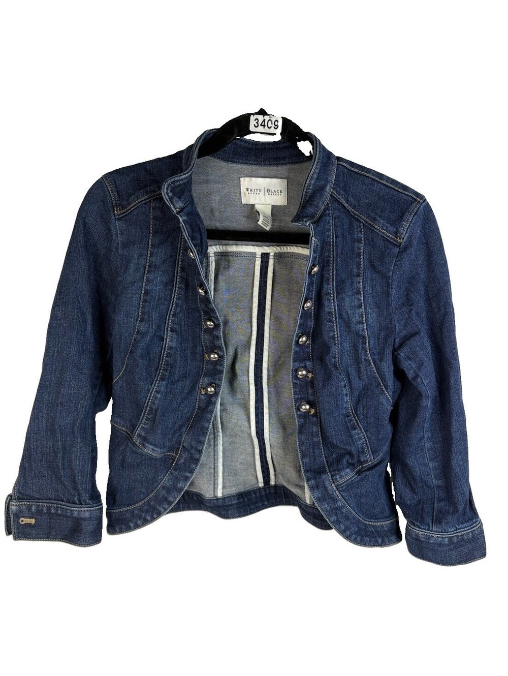 White House Black Market Denim Jean Jacket Military Style Women’s Size 10